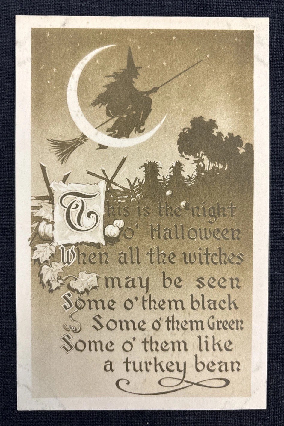 Vintage Gibson Art 1910 Halloween Flying Witch Crescent Moon Antique Fortune
