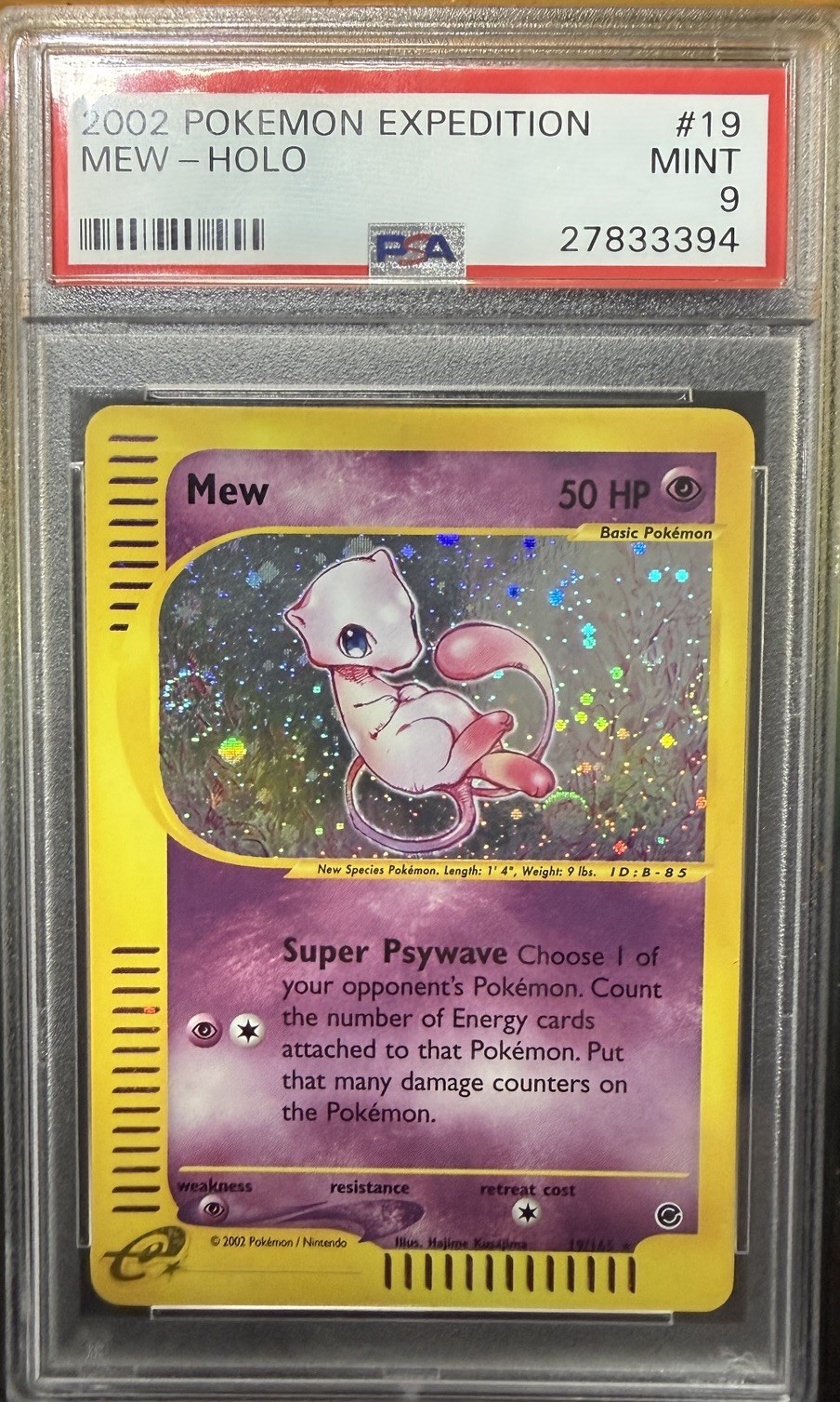Pokemon Expedition 2002 Mew Holo #19 PSA 9 English ( Double Swirl 🌀 )
