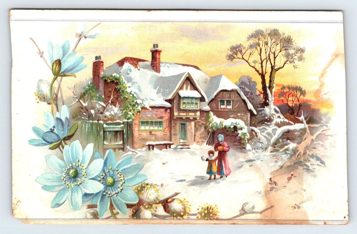 WINTER SCENE THOMPSON DOUBLE HEATER Vintage Trading Card Damaged AF82