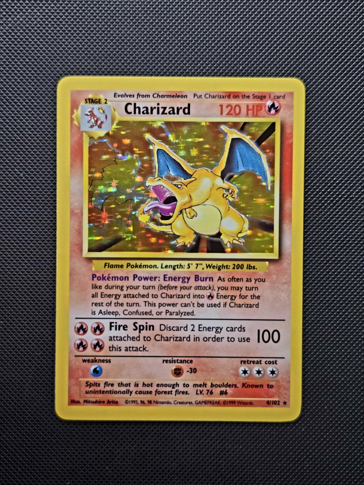 1999 Pokemon TCG: Charizard #4/102 Base Set Holo Rare Vintage WoTC Card - LP+/NM