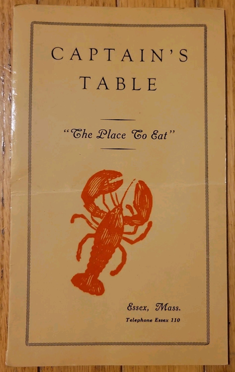Vintage Captain's Table Restaurant Menu Essex Mass MA Seafood Massachusetts