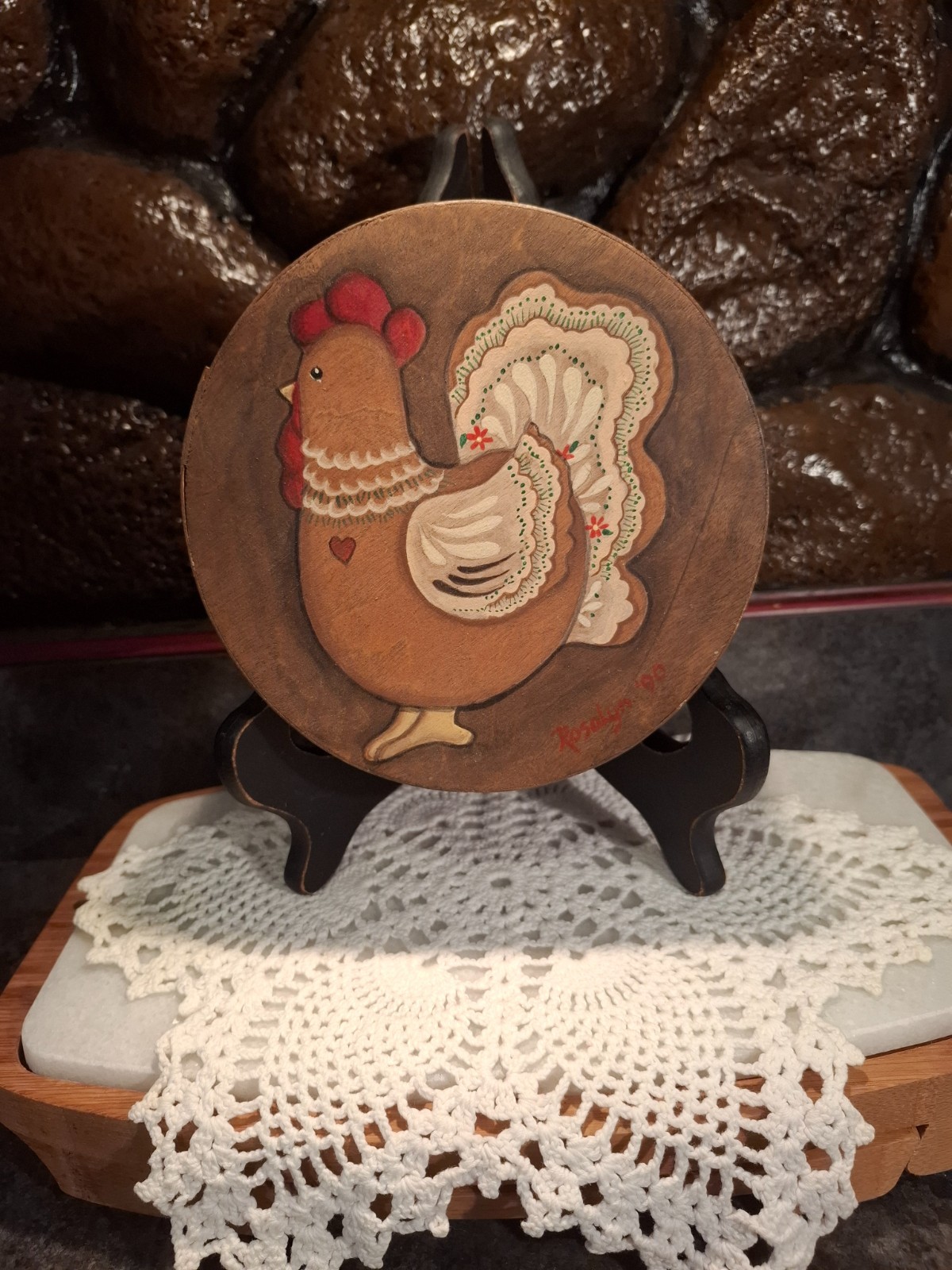 vintage handpainted chicken wooden box 6 inch