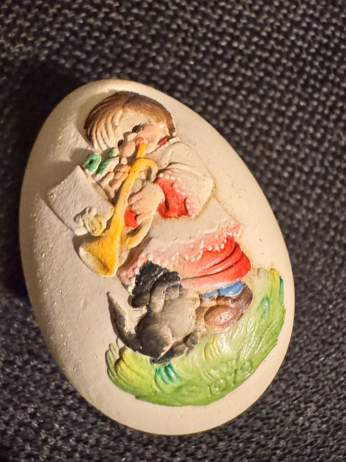 Vintage 1979 ANRI Toriart Ferrandiz Trumpeter Wooden Easter Egg No Base Italy