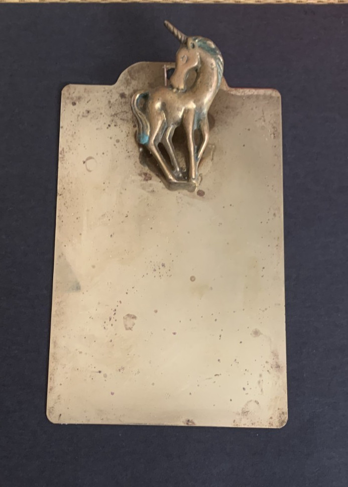 Vintage Brass Unicorn Clipboard Mystical Fantasy Decor Memo Clip 8x5