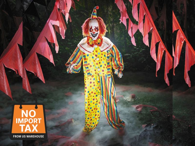 6 Ft Light-Up Multicolor Clown Animated Halloween Carnival Circus Haunted House