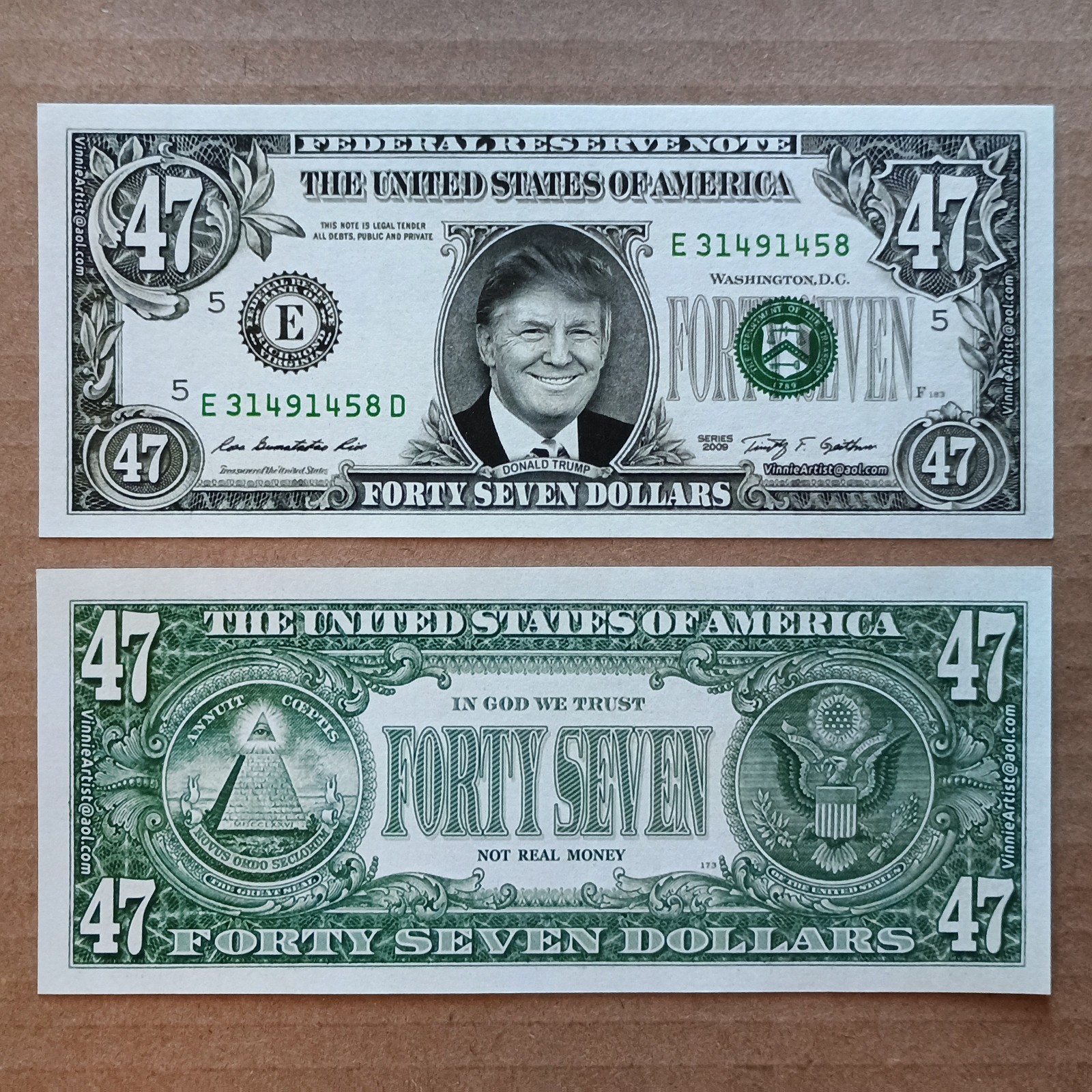 Donald Trump $47 Bill Collectible Memorabilia Forty Seven Dollar 47th President