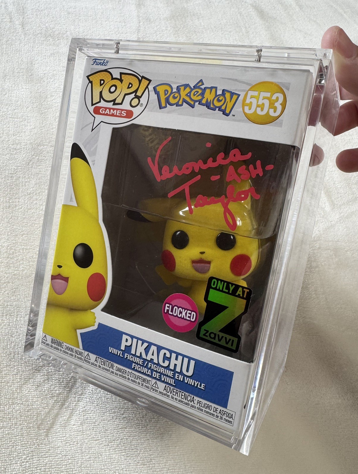 Funko Pop Pokemon Pikachu #553 Zavvi Flocked Exclusive Veronica Taylor PSA READ