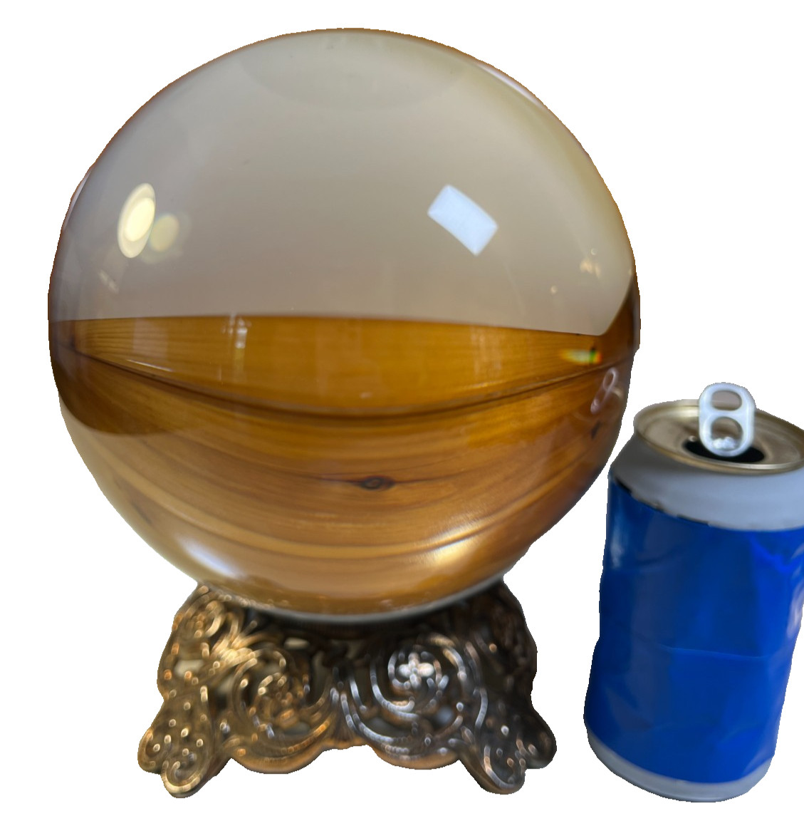 Large Big Massive 8” Crystal Ball Antique Victorian Ornate Metal Stand Fancy