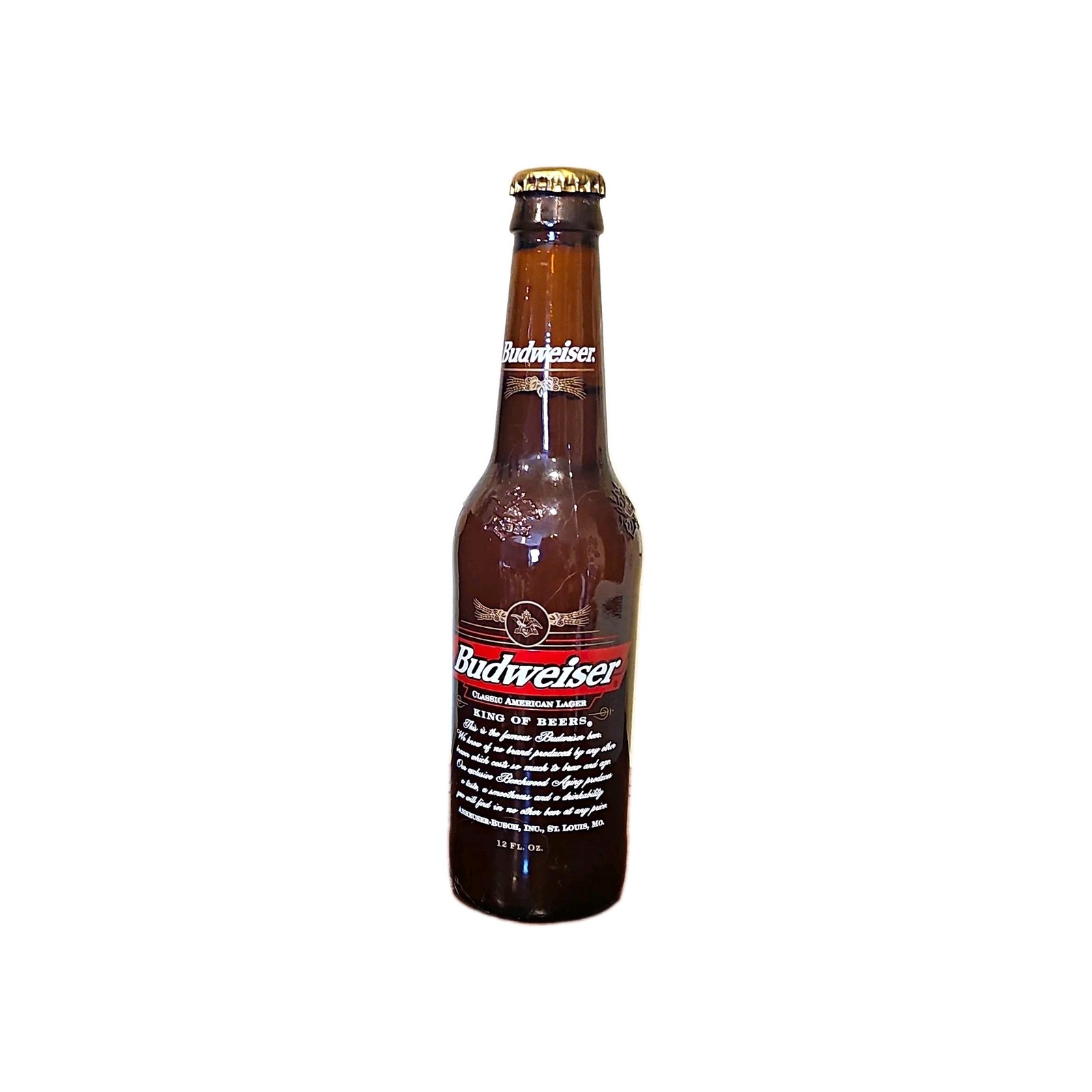 Vintage Budweiser King of Beers 12 Oz. Promotional Amber Glass Beer Bottle