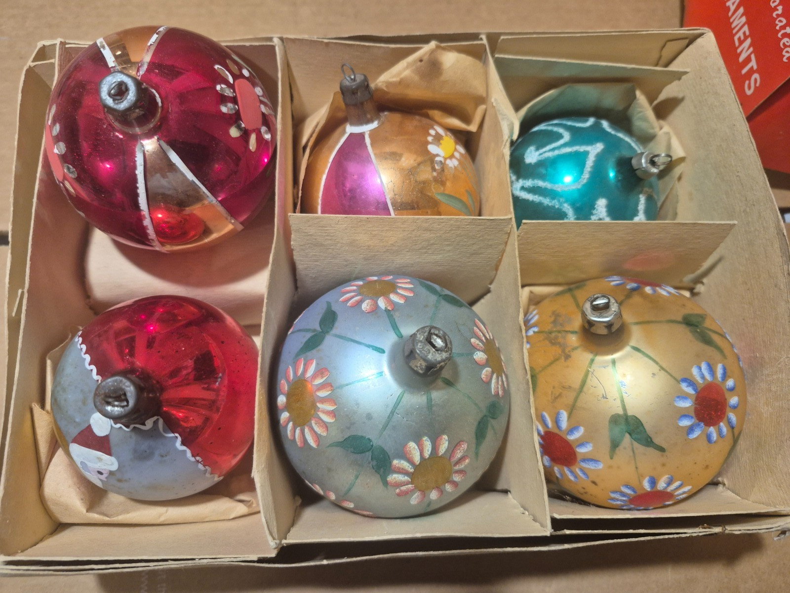 6 Vintage Glass Large Ornaments 4 fr Poland 1 Germany 1 Unmarked