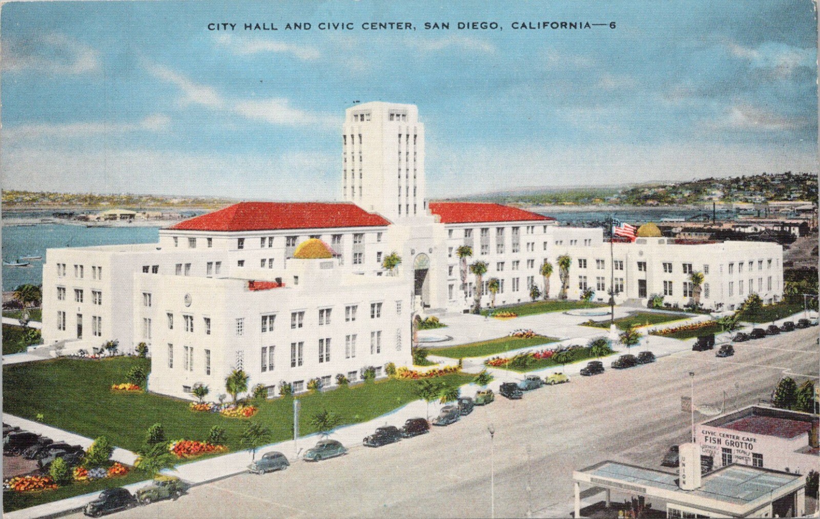 Lithograph * San Diego California City Hall and Civic Center 1930s