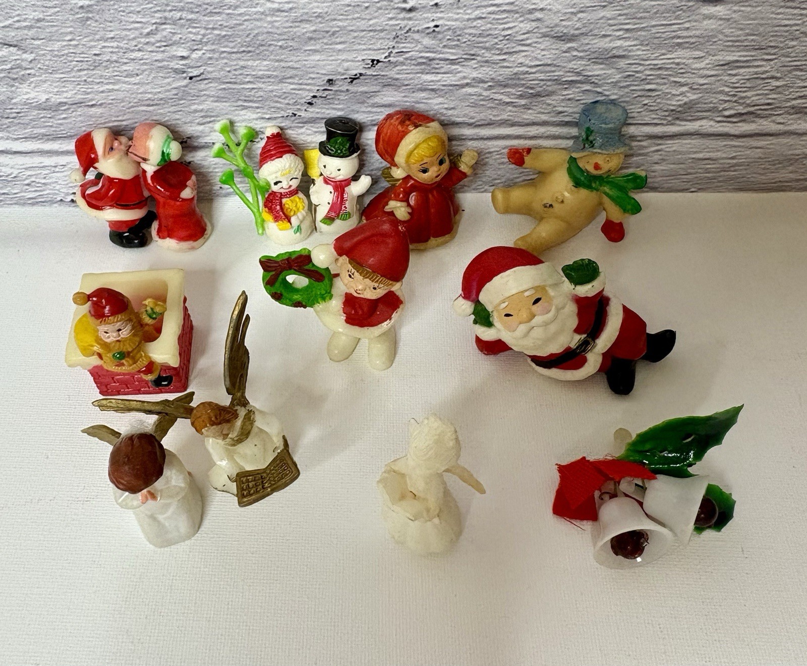 Vtg 60s-80s Christmas Mini Plastic Holiday Decorations Santa Snowman Elves Angel