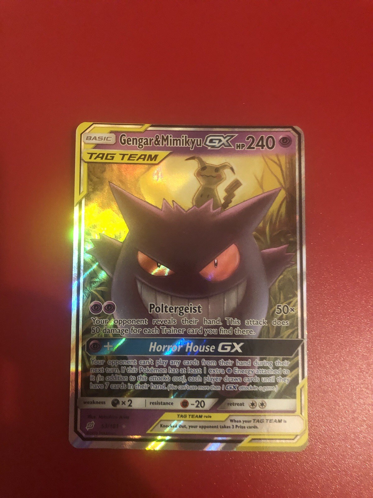 Pokémon TCG Gengar Mimikyu GX Holo Card 53/181 Tag Team Rare