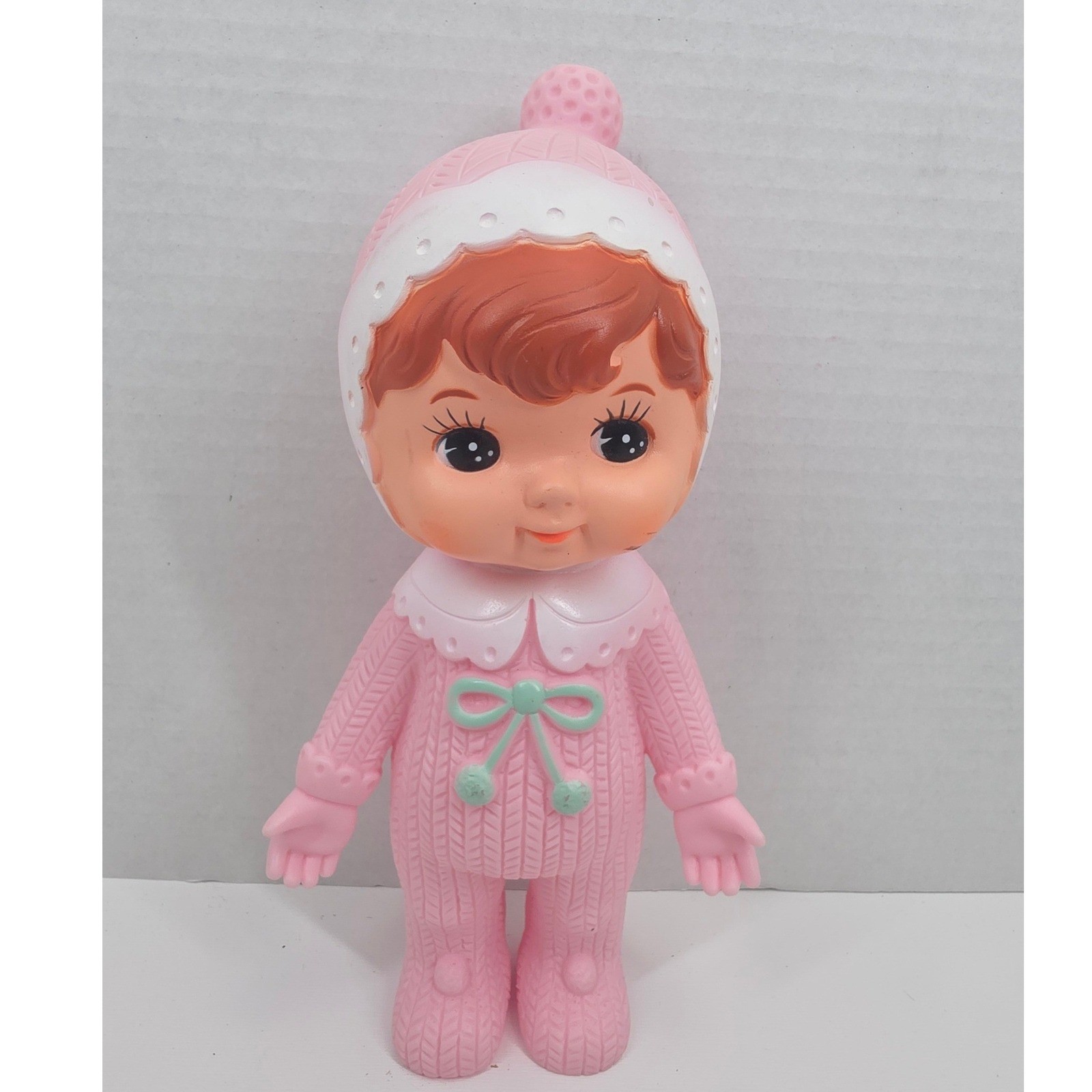 Vintage Konami Japan Pink Baby Girl Vinyl Squeak Toy Big Eye Retro Kitsch 8\