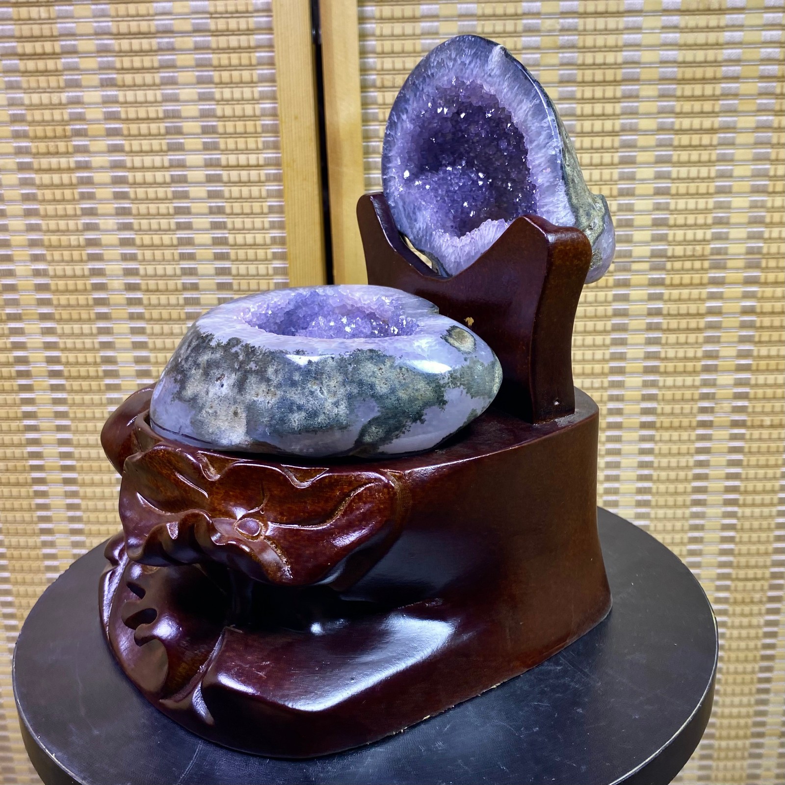 3.96LB Natural Agate Treasure Basin Quartz Geode Crystal Healing decor+stand