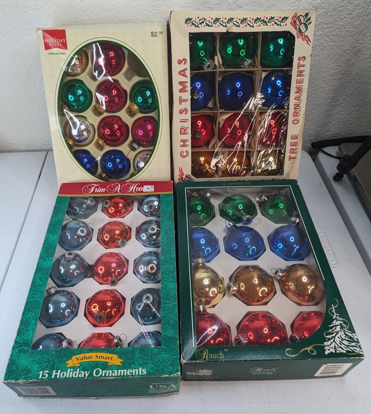 Vintage Glass Christmas Ornaments Lot Shiny Brite G&D Poland 4 Boxes Lot2