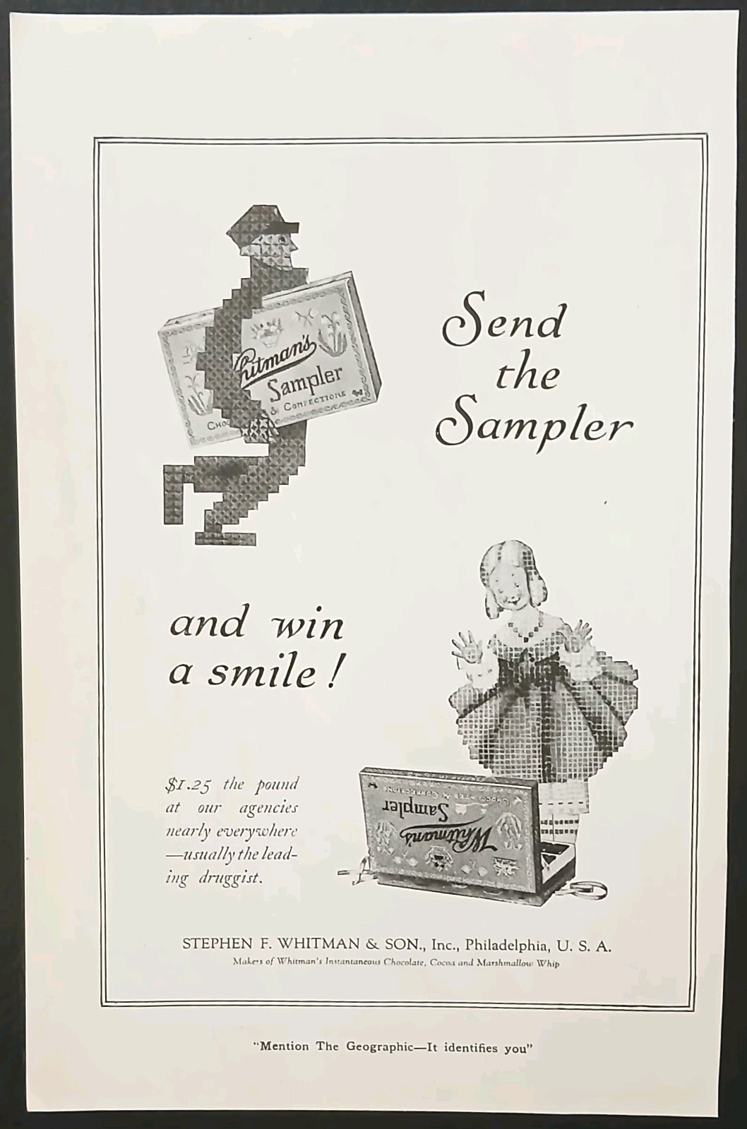 1919 Print Advertisement Full Page - Whitman's Sampler Win A Smile Antique