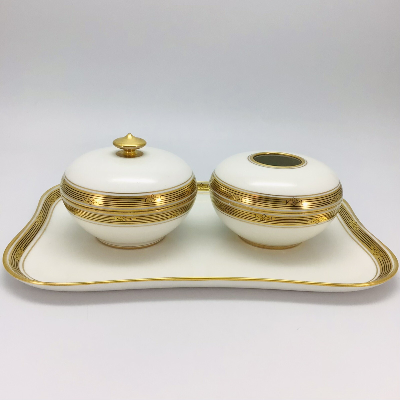 W.A. Pickard Dresser Vanity 5 pc Set Art Deco Porcelain Hand White Gold Antique