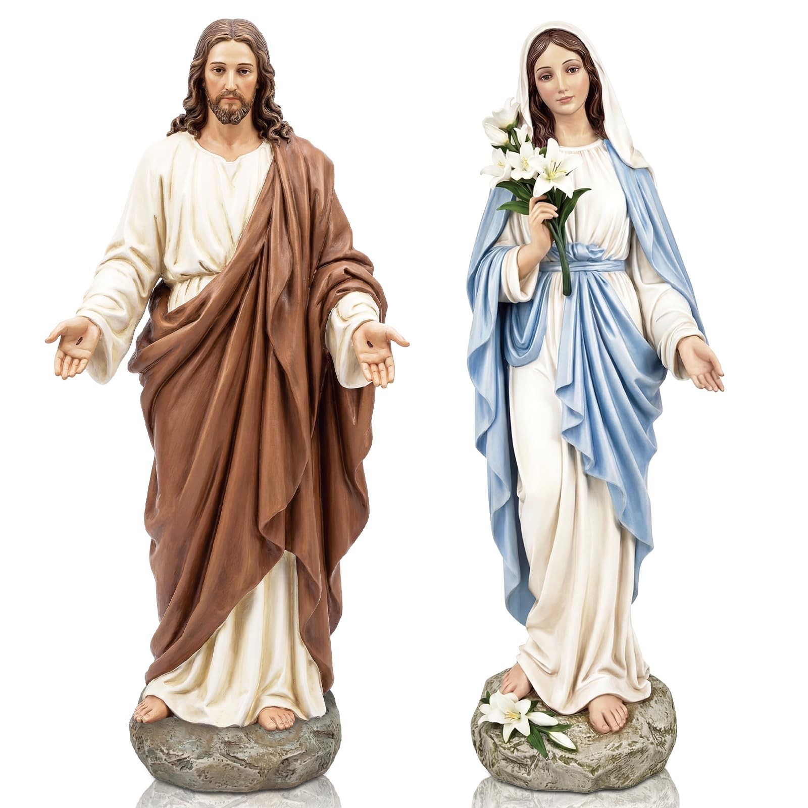 Blessed Mother Mary Statue and Jesus Statue Set, 10 Inch Hand Painted Religious Blessed Mother Mary Statue and Jesus Statue Set, 10 Inch Hand Painted Religious