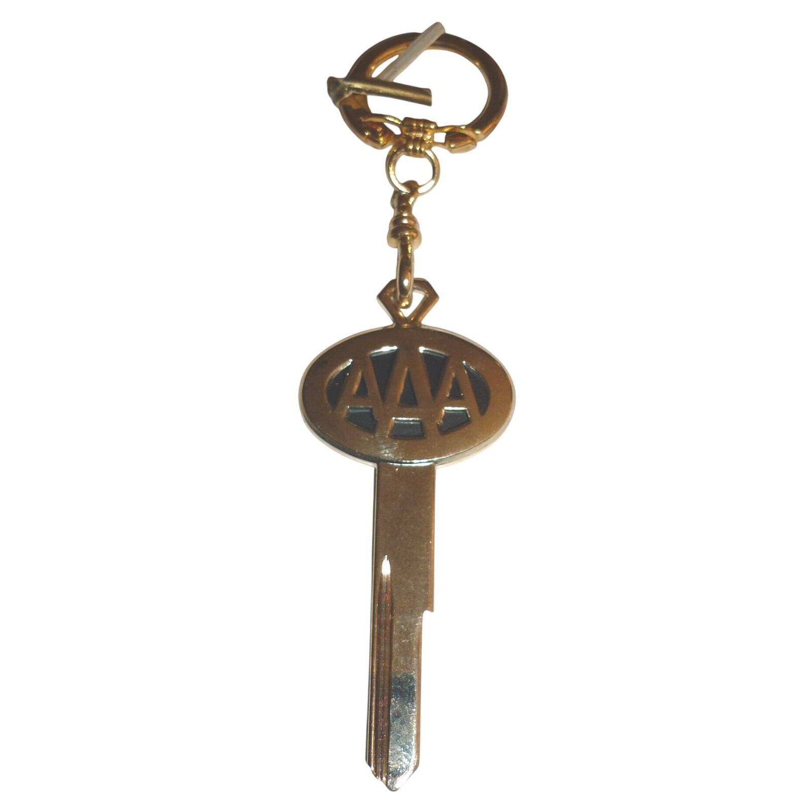Vintage AAA American Automobile Association Gold Tone Uncut Key Blank Keychain