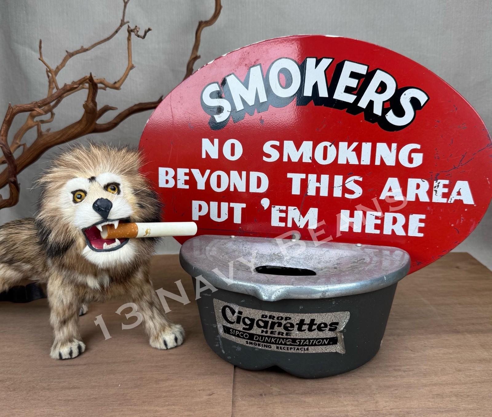 Sipco Smokers Dunking Station Vintage Wall Mounted Receptacle & Sign Cigarette
