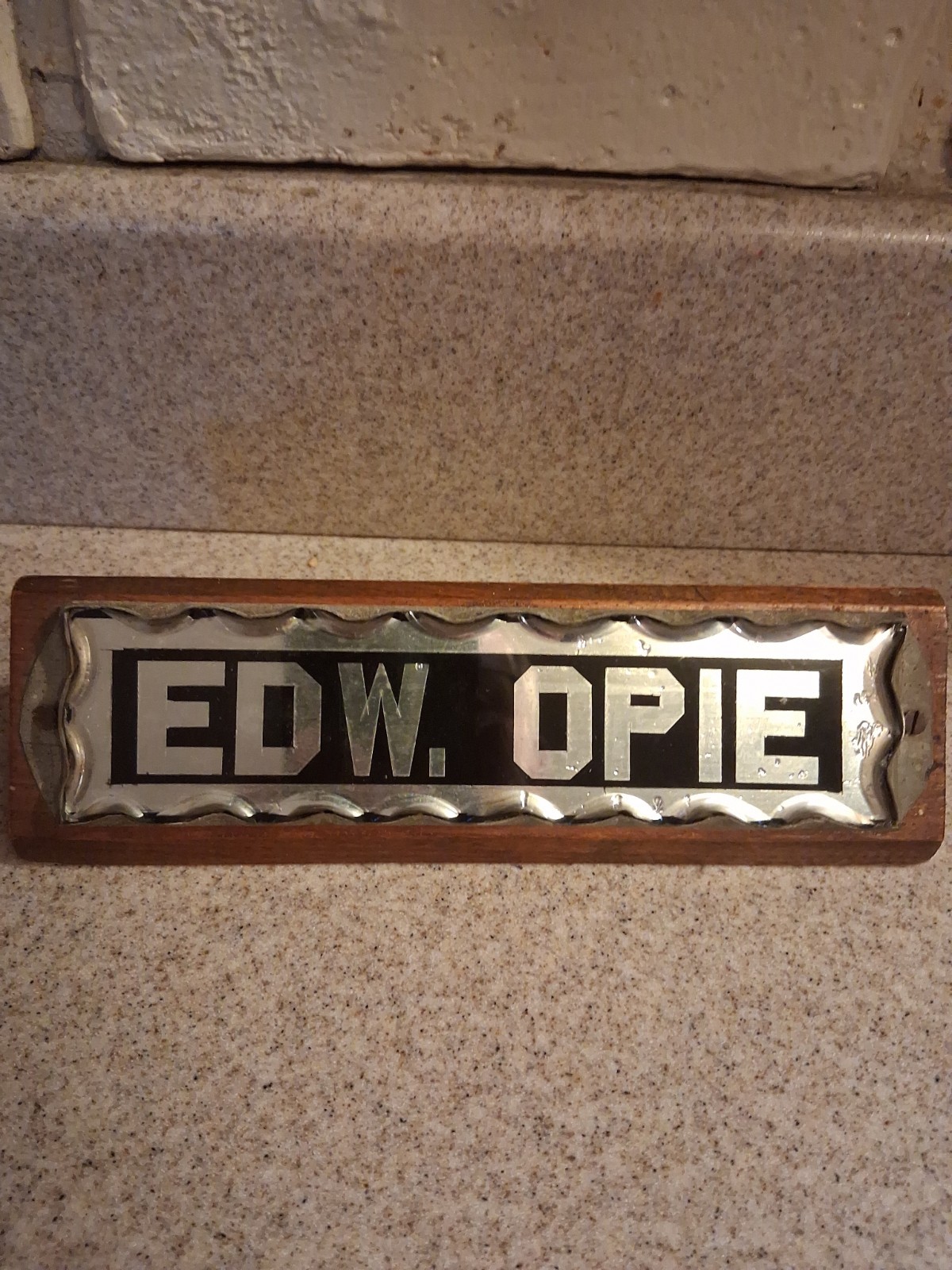 Rare Scalloped Glass Edw.Opie Architectural Salvage Art Advertising Sign