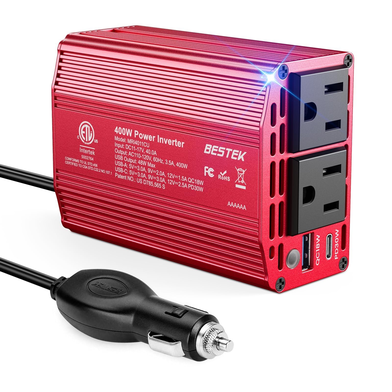 BESTEK 400W Car Power Inverter DC 12V to AC 110V Car Charger Plug Adapter