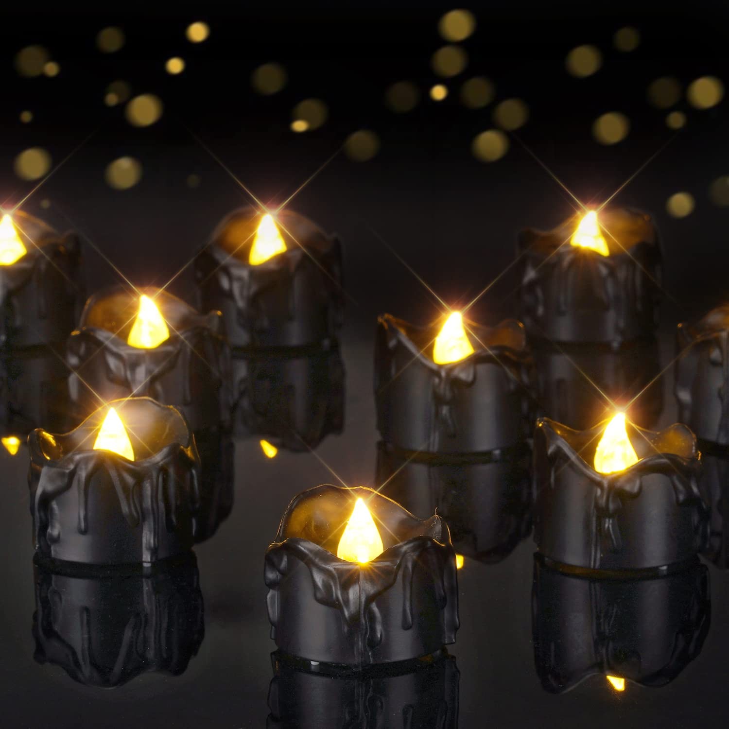 Homemory 24Pcs Halloween Black Dripping Flameless LED 24 Pack,