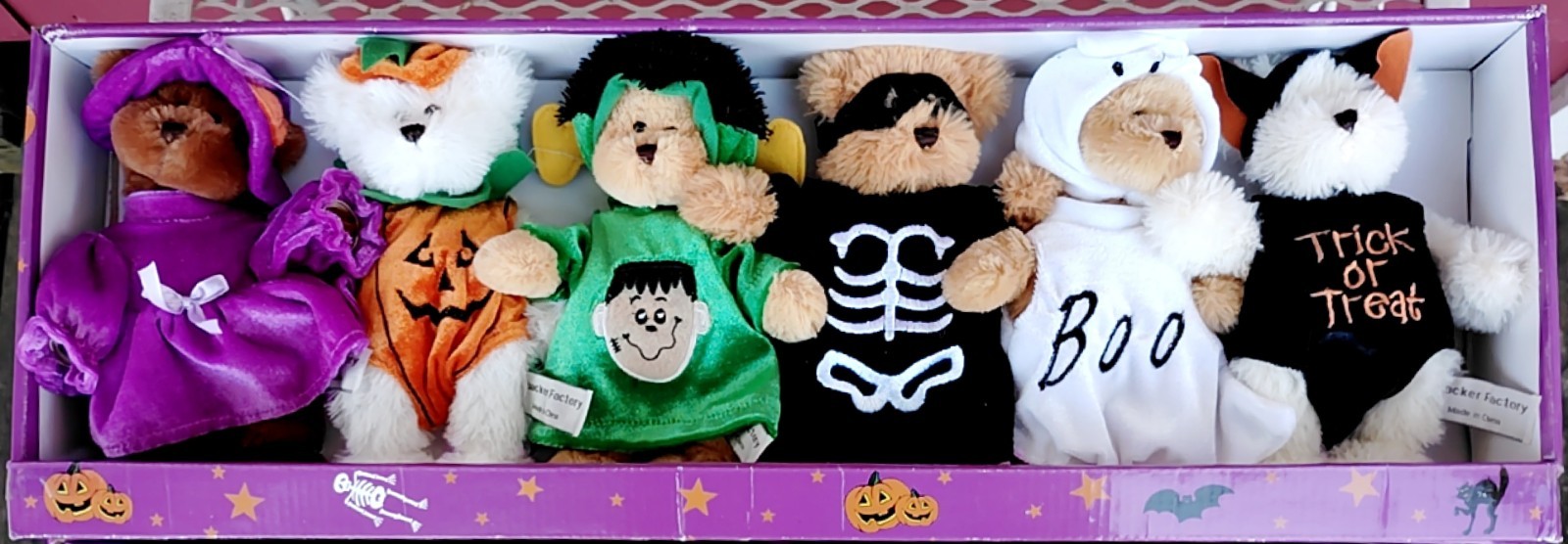 Quacker Factory Halloween Bear Plush Lot 6 Boxed Set Witch Ghost Pumpkin...