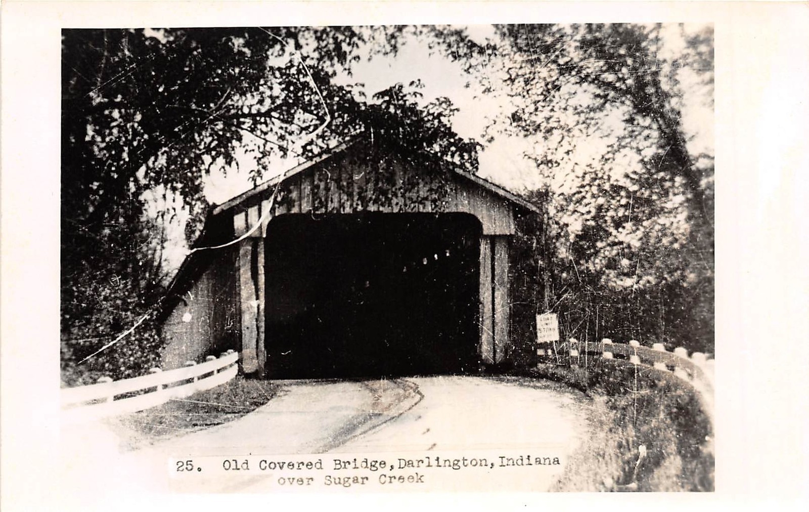 Indiana IN Postcard Real Photo RPPC c1940s DARLINGTON Covered Bridge Sugar Creek