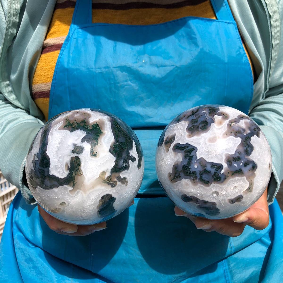 2pcs 5.87LB Natural Water Grass Agate Ball Quartz Crystal Ball Healing 2096