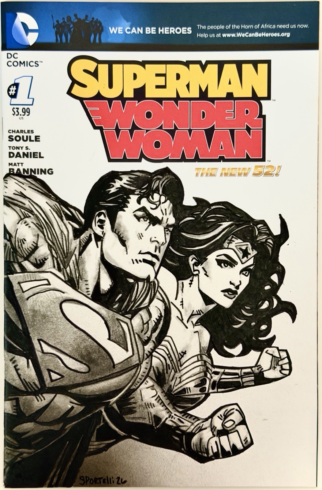 Superman Wonder Woman 1 - Blank Sketch Variant Cover Original Art Sportelli +COA
