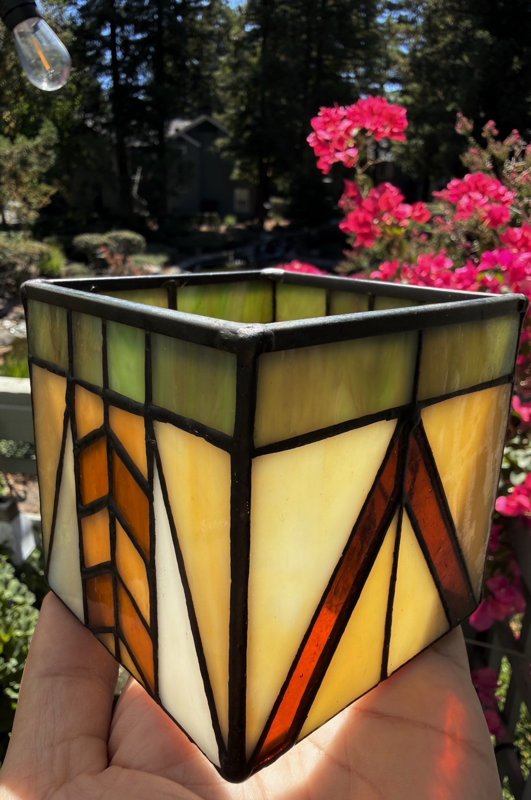 PartyLite Artisan P7206 Stained Glass Tiffany Style Square Votive Candle Holder