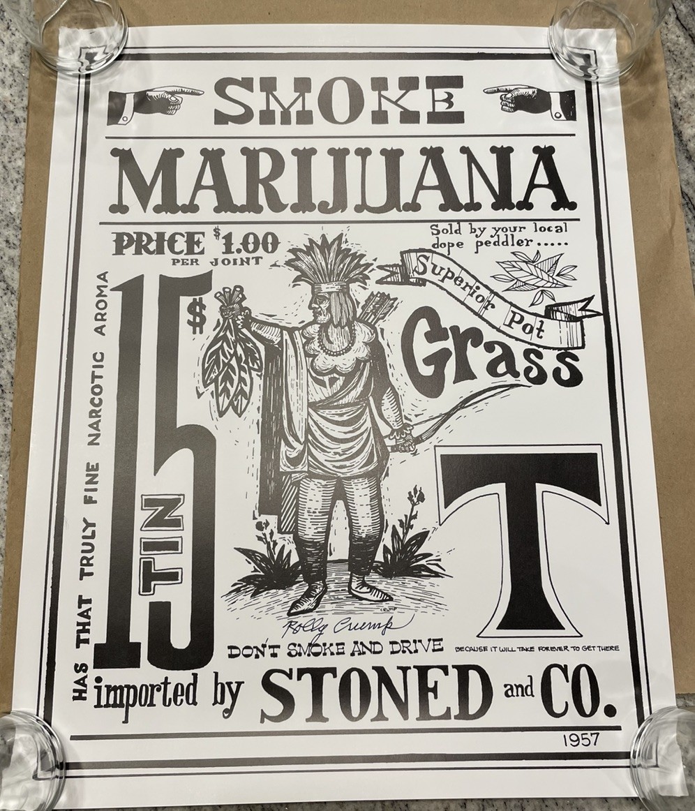 DISNEY LEGEND ROLLY CRUMP (1930-2023) RARE SIGNED  SMOKE MARIJUANA “DOPER” PRINT