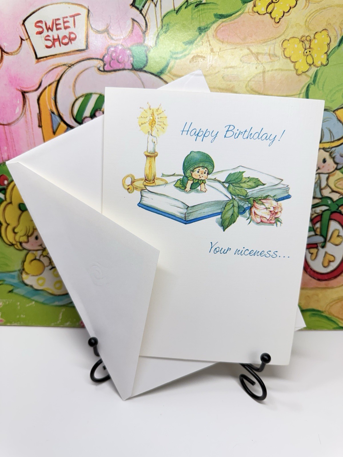 Vintage Strawberry Shortcake Rare Lime Berrykins Glitter Greeting Card AGC