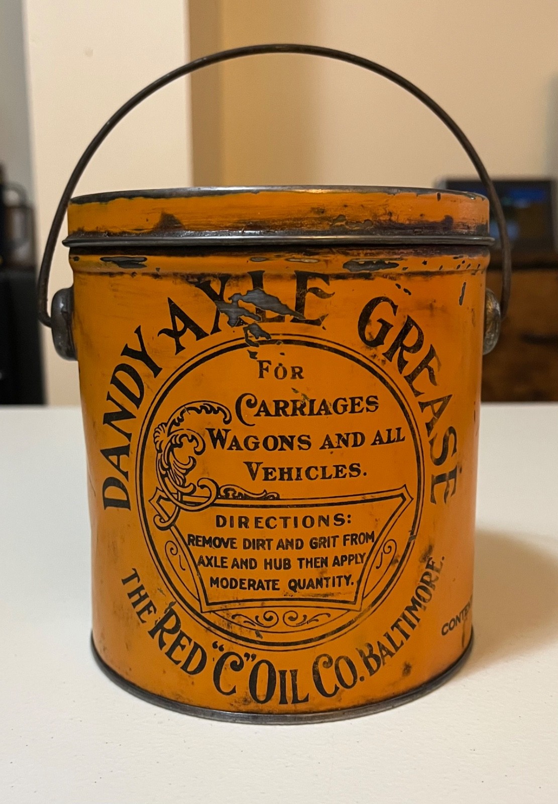 Antique Red C Oil Co. Baltimore Maryland Dandy Axle Grease Can