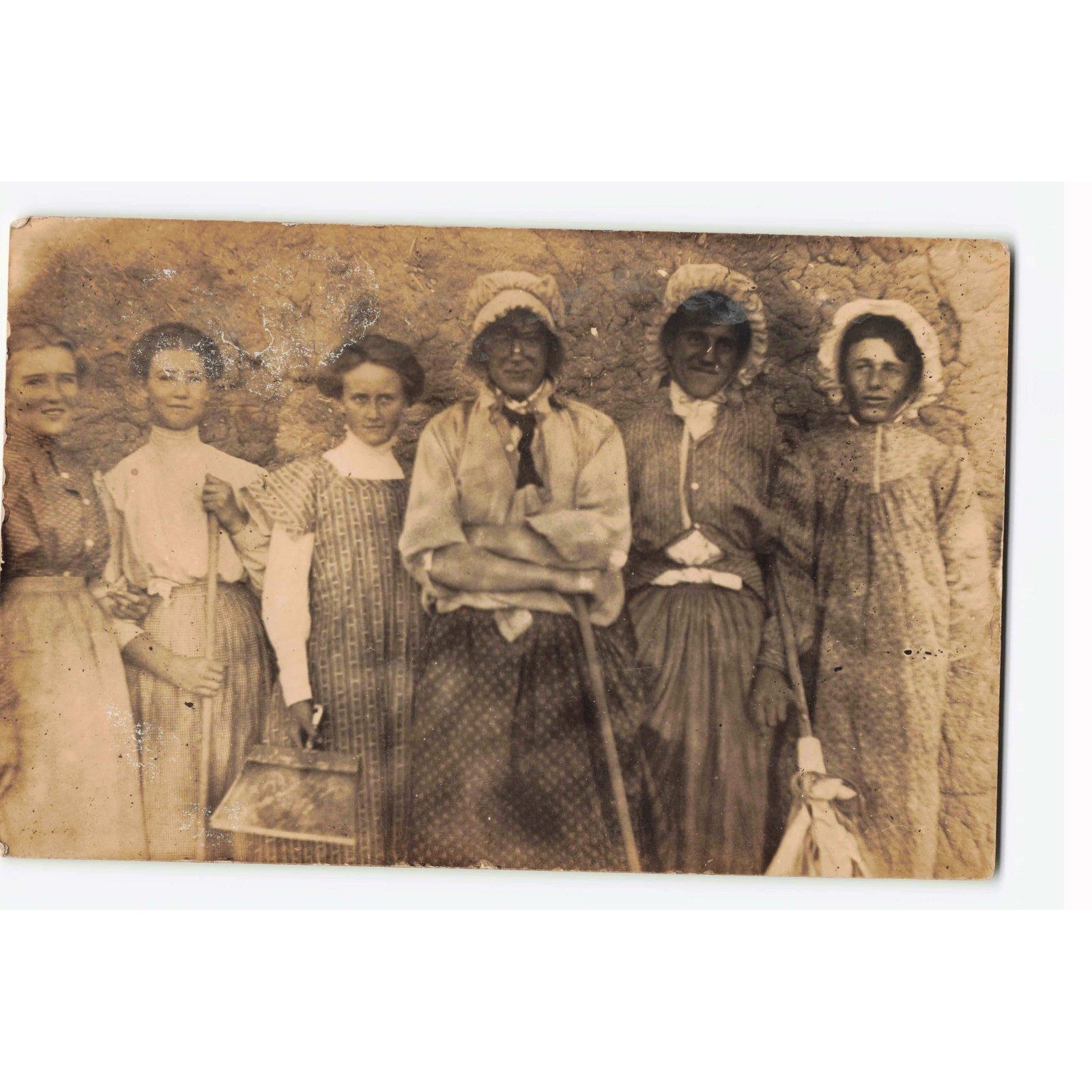 Antique RPPC Postcard Bowman Family Church Party Group Portrait Women Bonnets