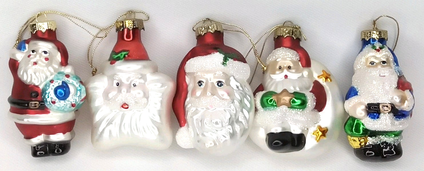 Vintage 1990s Thomas Pacconi Glass Santa Christmas Ornament Set Of 5