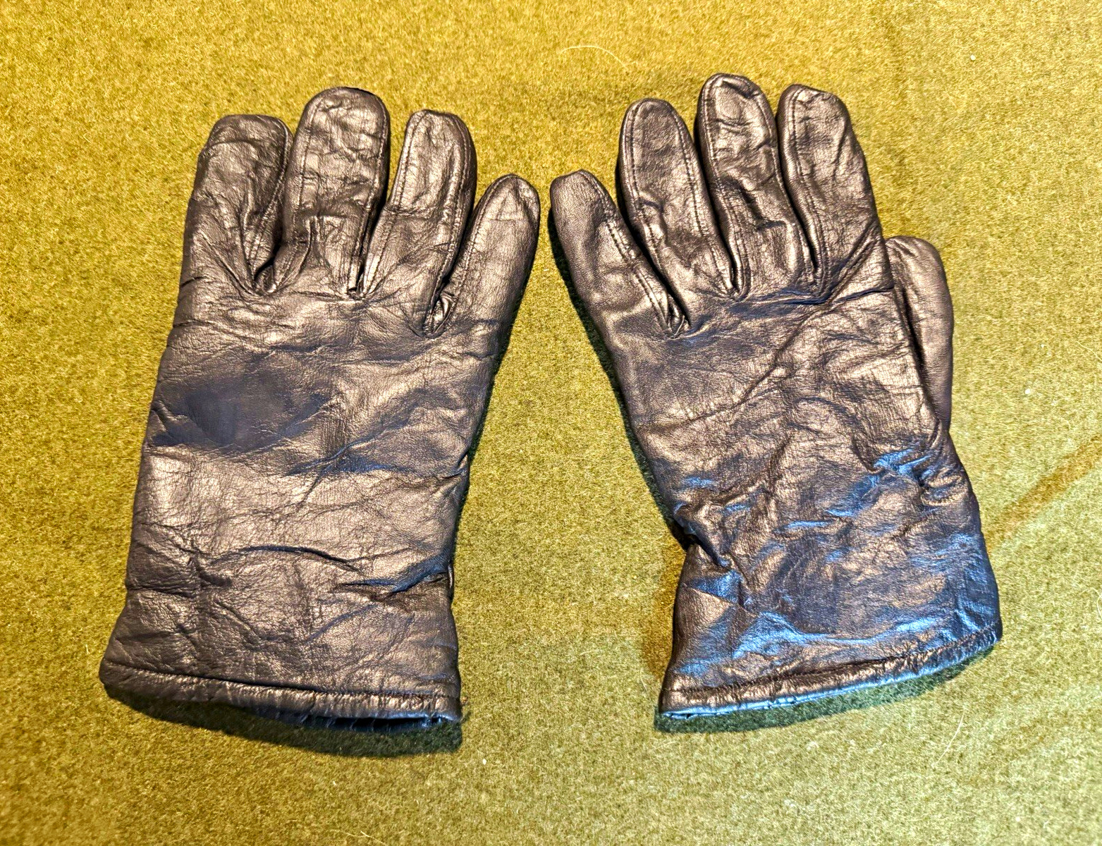 Vintage 1986 USGI Black Leather Wool Lined Gloves Size 9 Steinberg Bros Military