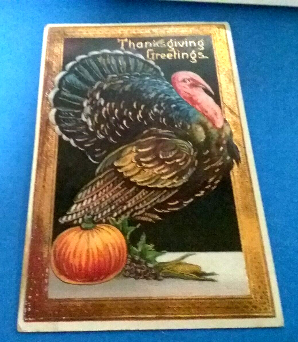 (pgasteelers1) Thanksgiving - turkey  & pumpkin with cancelled 1 ct. stamp 🌠
