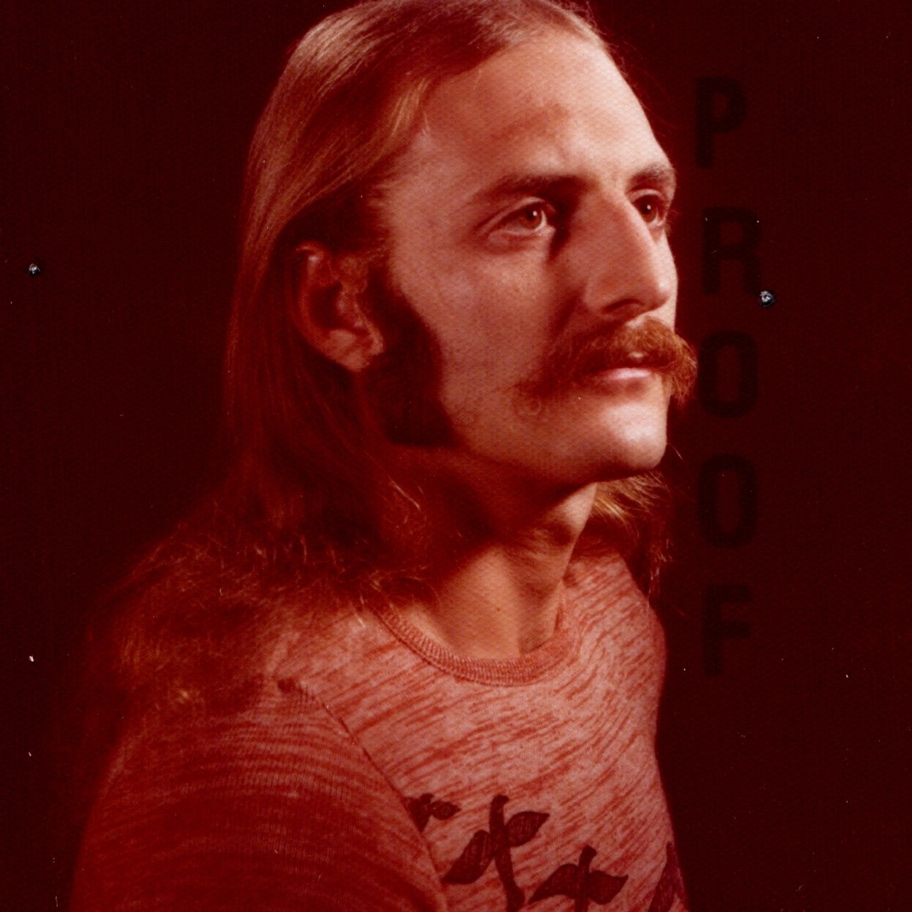 ID'd c1970s Guinen Studio Photo Long Hair Man Mustache Sideburns Sweater Proof