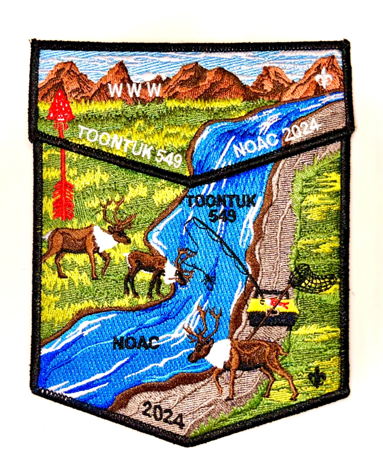 OA TOONTUK LODGE 549 BSA MIDNIGHT SUN ALASKA 2024 NOAC 2-PATCH CARIBOU FISHING