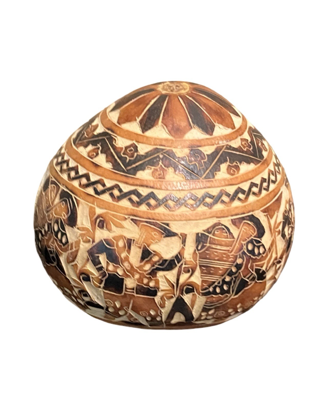 Vintage South American Peru Peruvian Folk Art Storyteller Hand Carved Gourd 