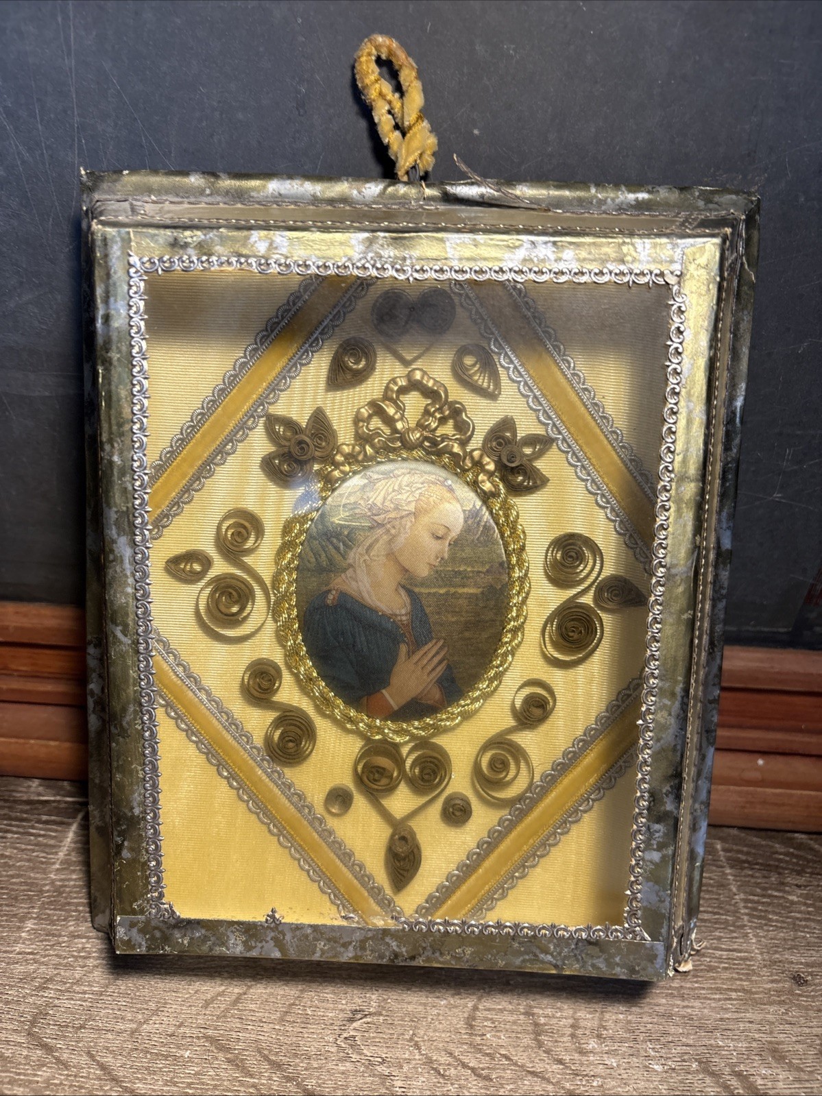 Antique Vintage Fra Filippo Lippi (1406-1469)Frame Adoration Quilling Art Box B8