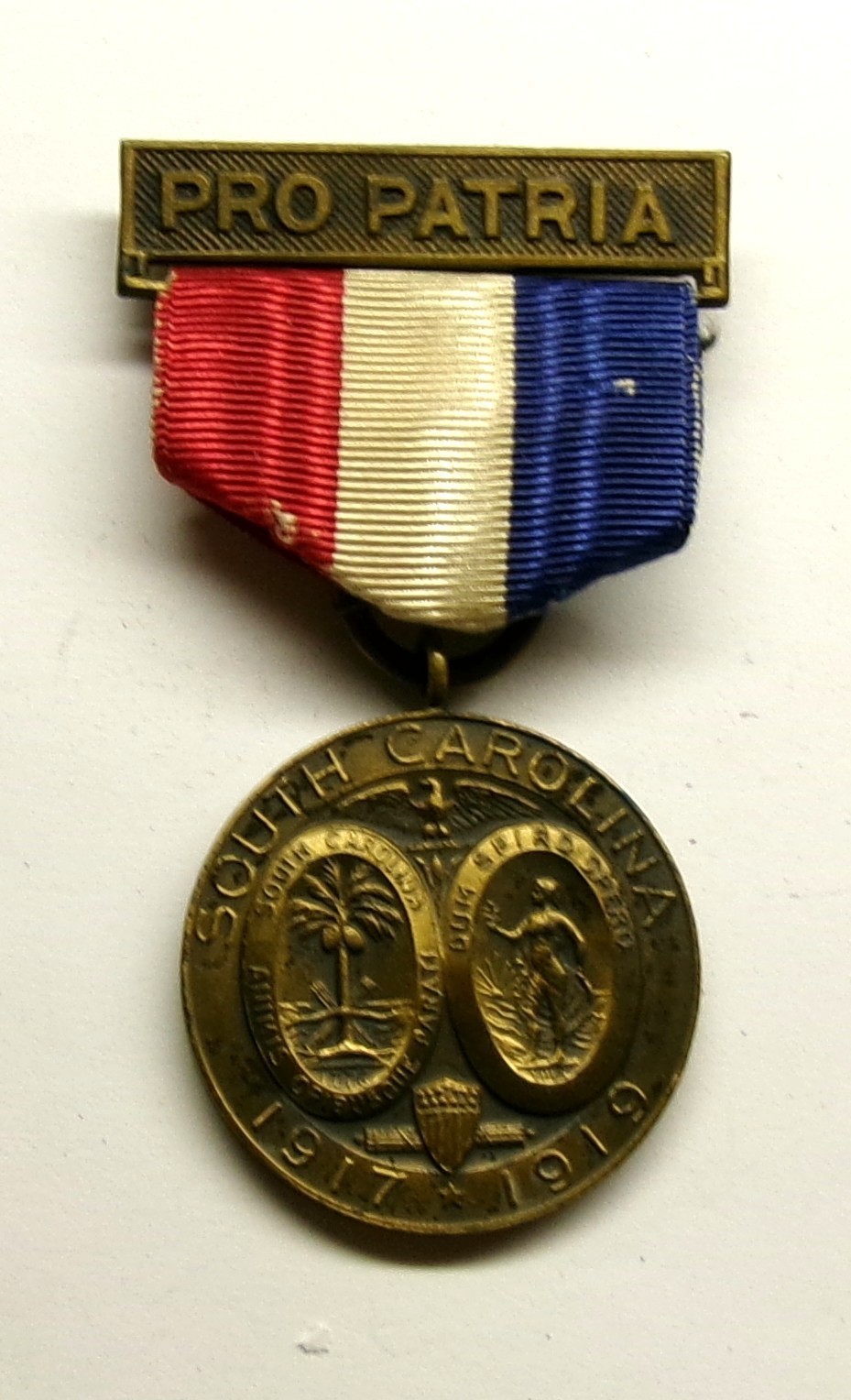 VINTAGE 1919 WW I South Carolina Victory Medal Greenville County Pro Patria