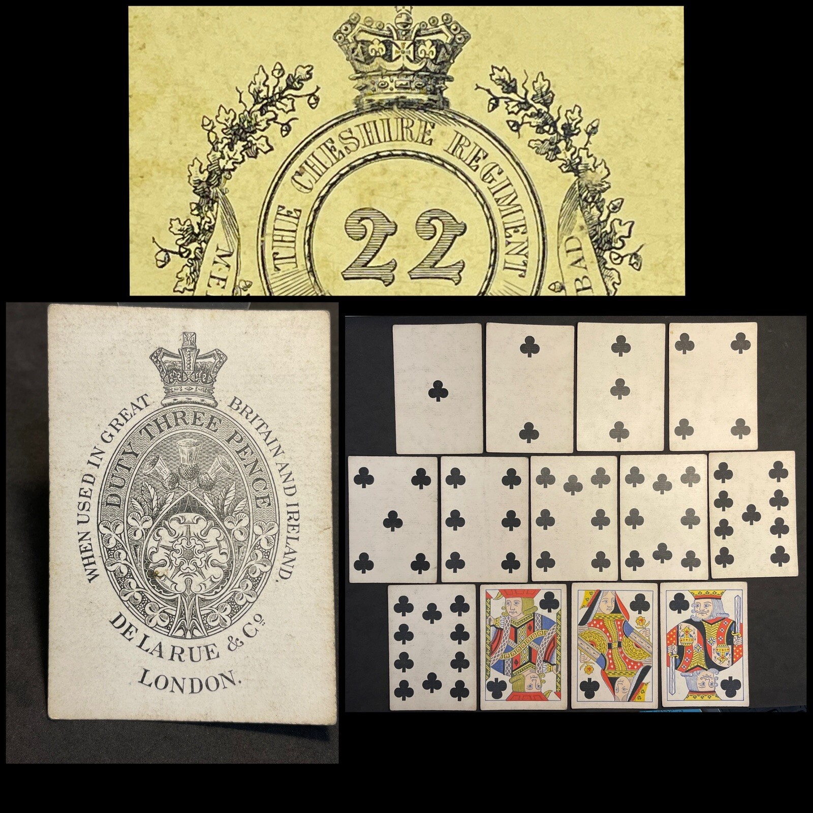 c1864 Civil War Era Victorian Squared Antique Playing Cards Infantry Poker Deck