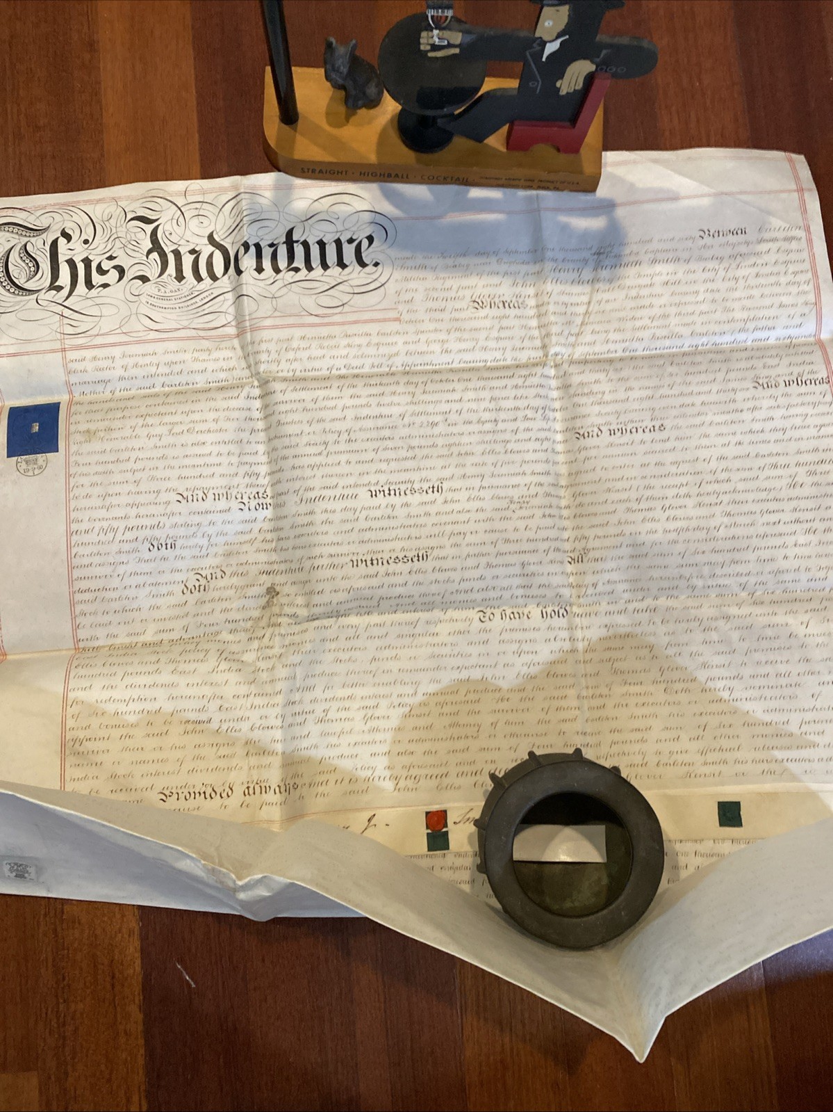 Antique 1860 British Vellum Indenture Document Victoria Revenue Stamps Wax Seals