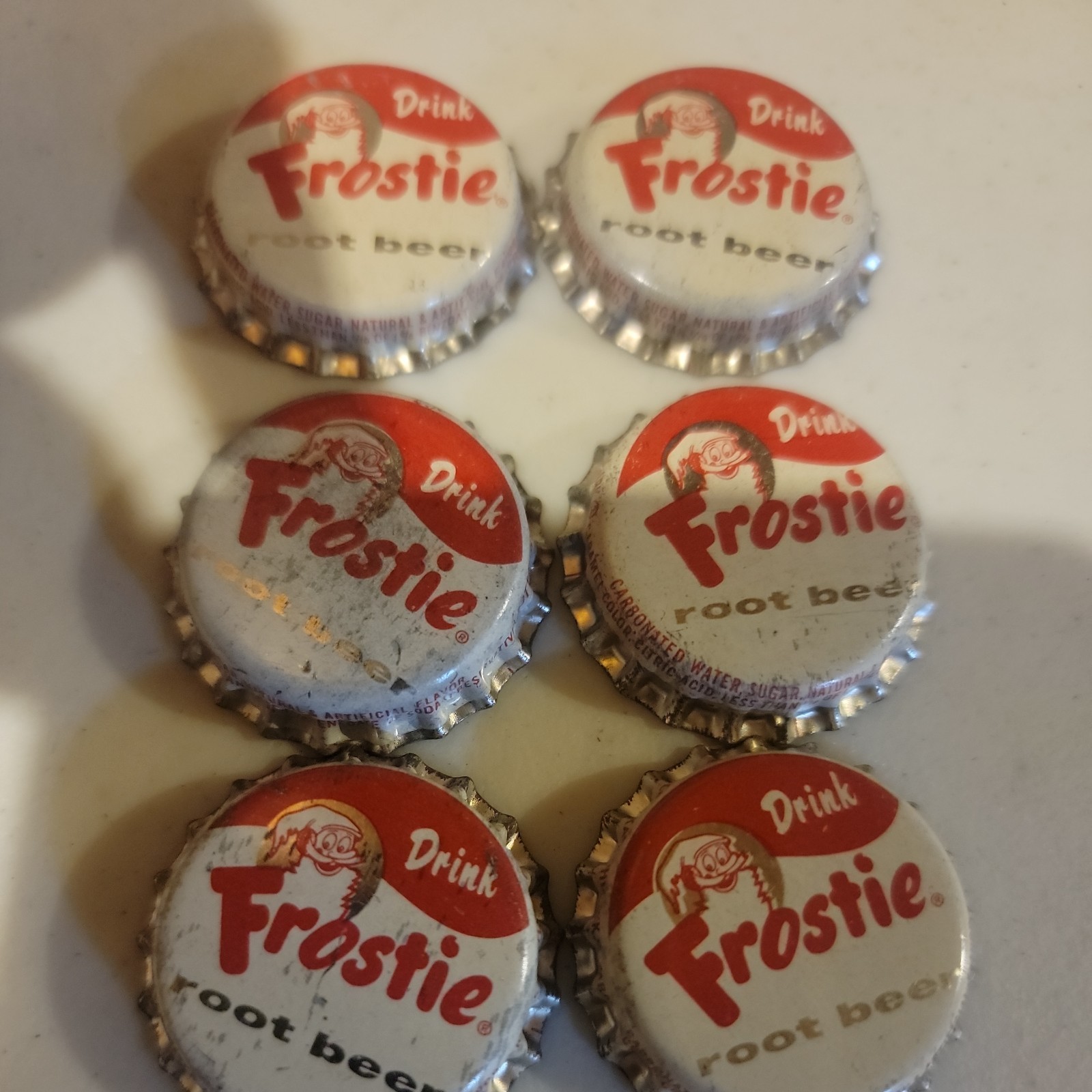 6 Vintage 1960s Frostie Root Beer Cork-Lined Bottle Caps - Arkadelphia Arkansas