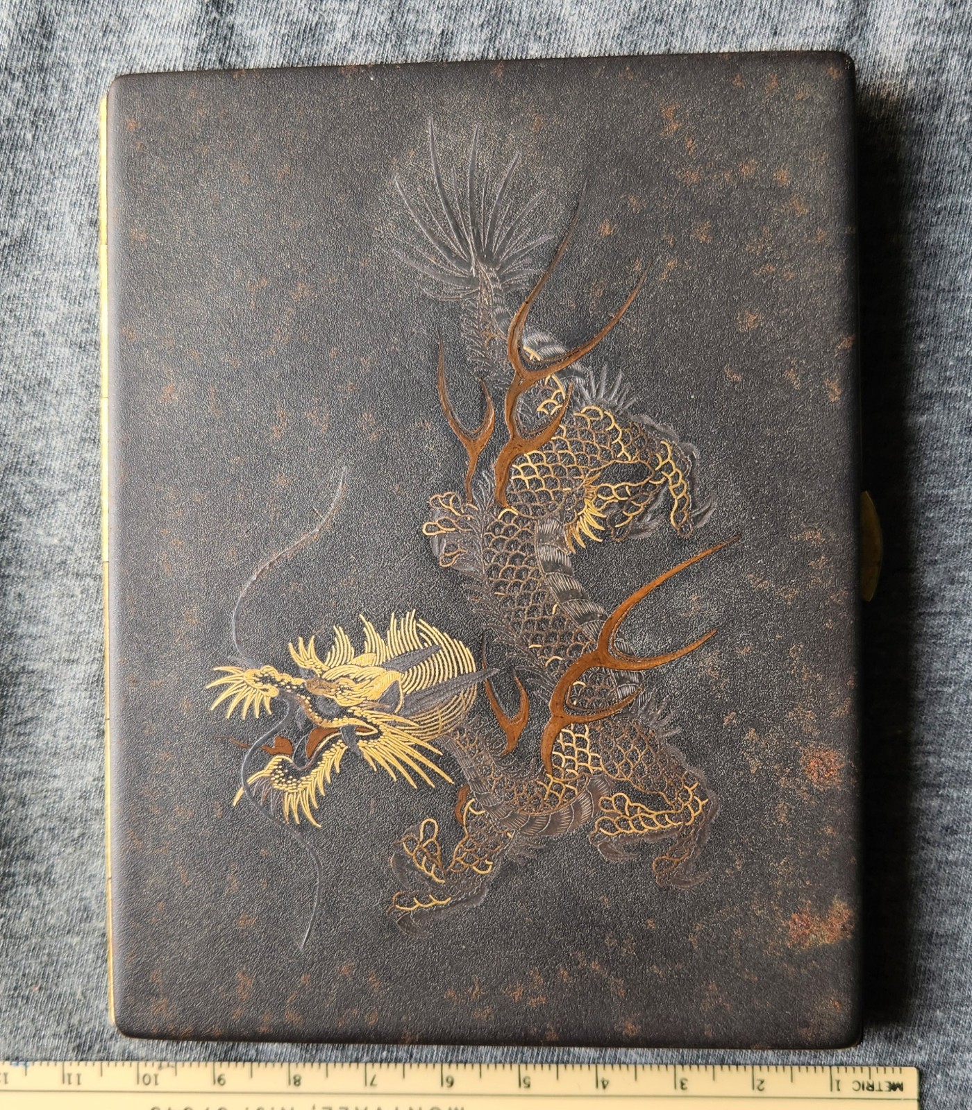 Vintage Amita Japan Damascene Cigarette Case K24 Gold Silver Inlay Dragon Phoeni