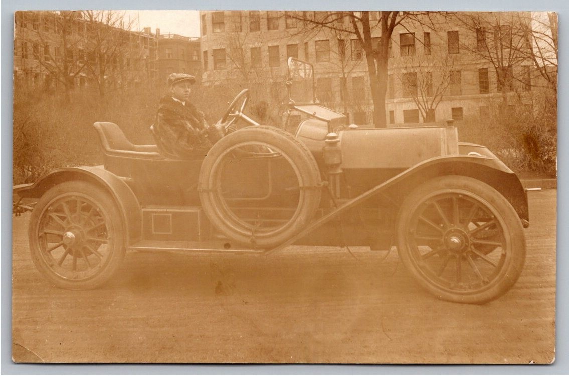 1910s Brass Era Automobile Driver Fur Coat Vintage RPPC Real Photo Postcard